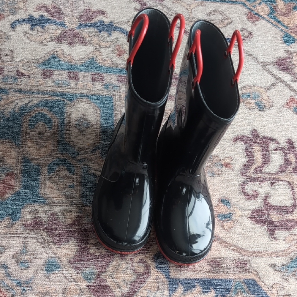 Kids Black and Red Rain Boots